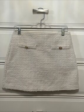 H&M Cream Bouclé Mini Skirt with Gold Buttons